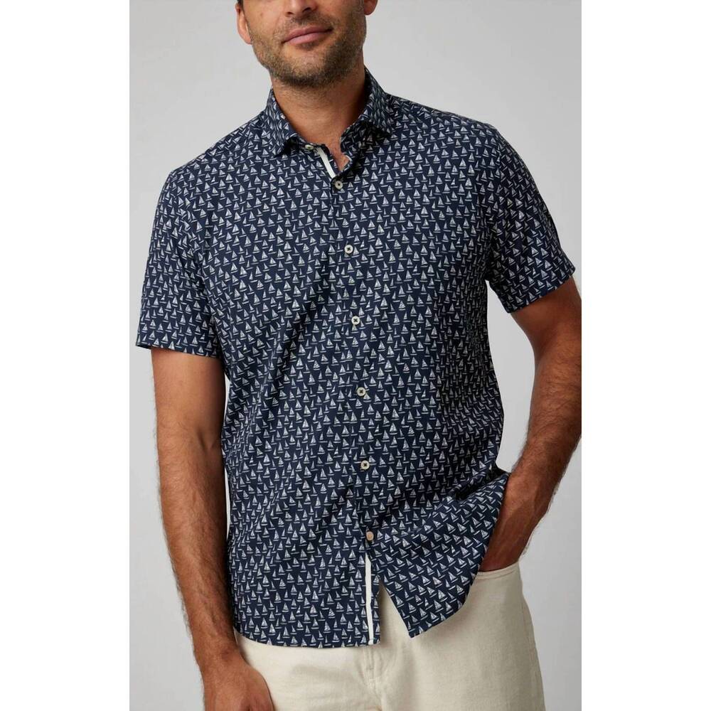 NEW STONE ROSE sailboats short sleeve shirt in navy